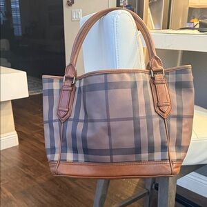 Burberry smoked nova check Tote with gorgeous cognac Leather